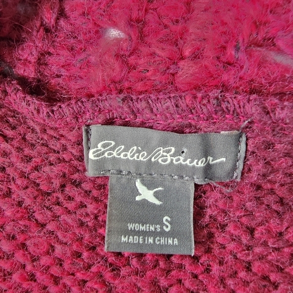 Eddie Bauer Ombre Crochet Open Front Burgundy Women's Sweater Size S - Picture 3 of 8